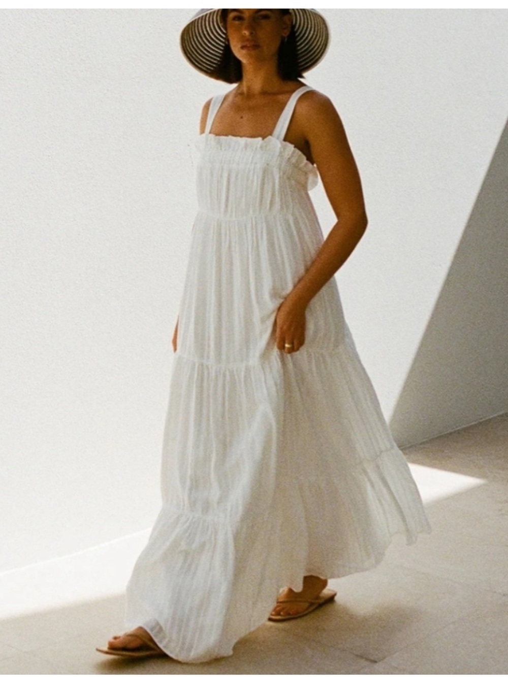 NWT SABO Keisha Dress White Sleeveless Flowy Maxi Rayon Cotton US Size 10 New!